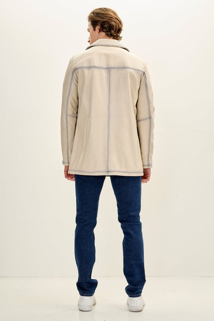 Men's Nappa Lambskin Tinted Car Coat - Beige | Ron Tomson