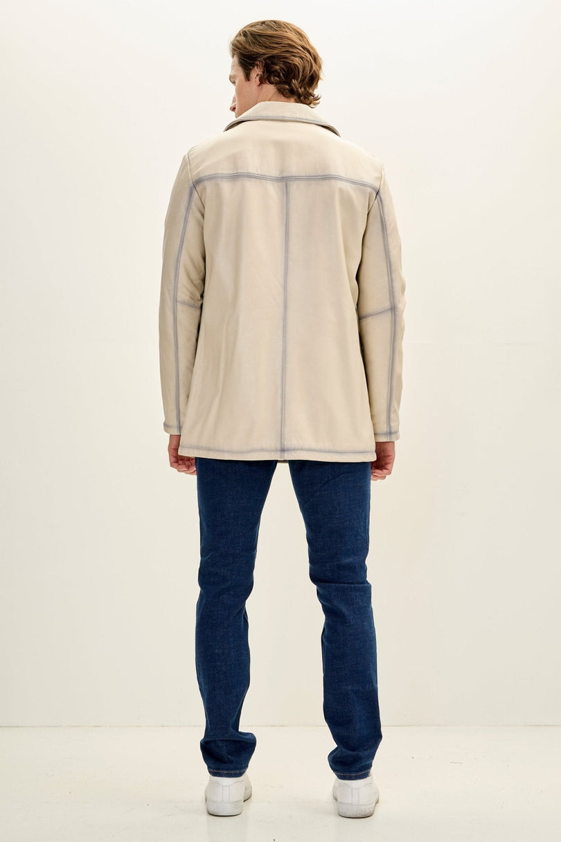 Men's Nappa Lambskin Tinted Car Coat - Beige | Ron Tomson