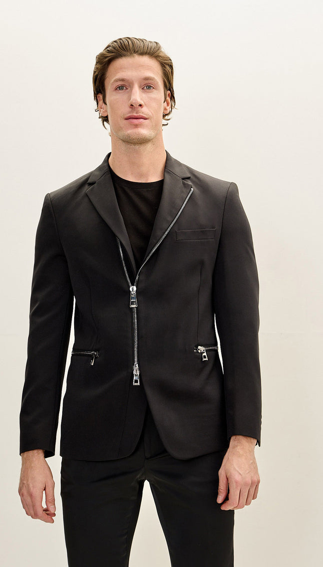 Everyday Two Way Zipper Blazer -  Black