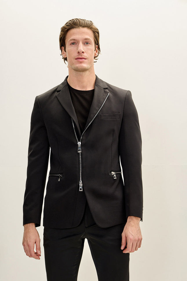 Everyday Two Way Zipper Blazer -  Black