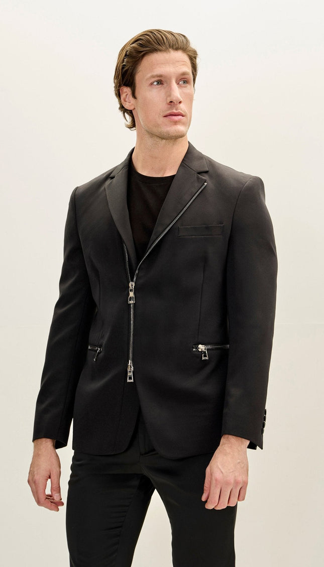 Everyday Two Way Zipper Blazer -  Black