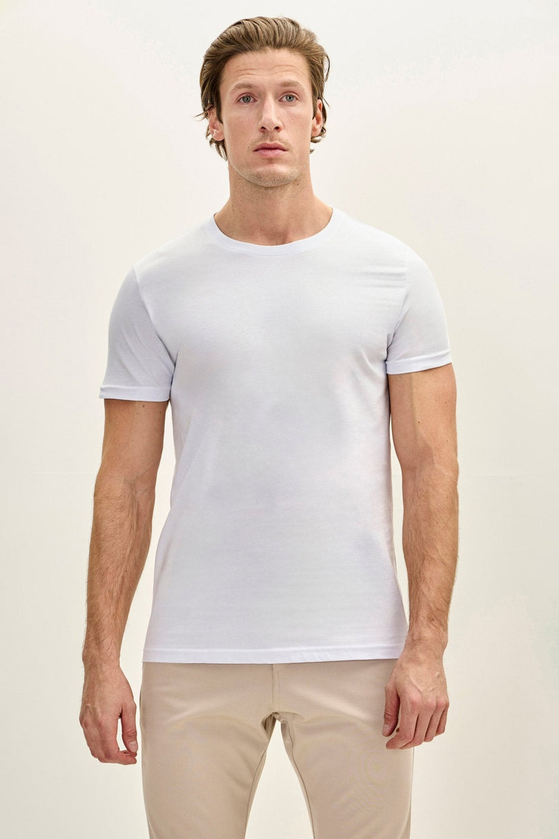 Men's Cotton Crew-Neck Tee - White | Ron Tomson