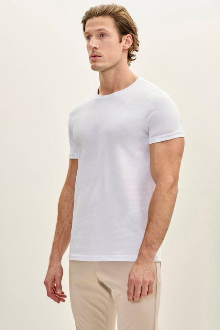 Men's Cotton Crew-Neck Tee - White | Ron Tomson