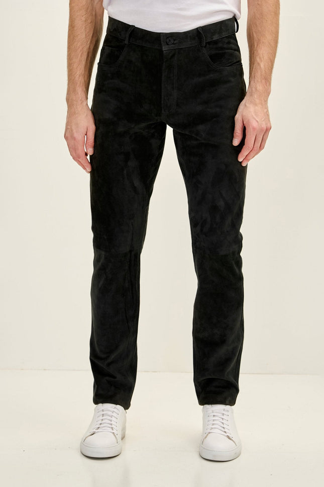 Men's Lambskin Suede Pants - Black | Ron Tomson