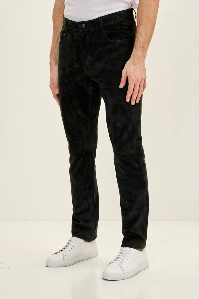 Men's Lambskin Suede Pants - Black | Ron Tomson
