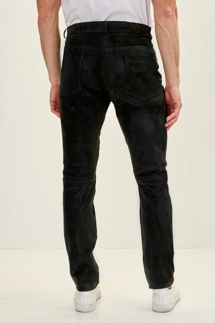 Men's Lambskin Suede Pants - Black | Ron Tomson