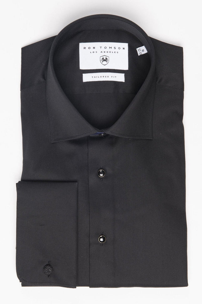 Men's French Cuff Tuxedo Shirt - Black | Ron Tomson