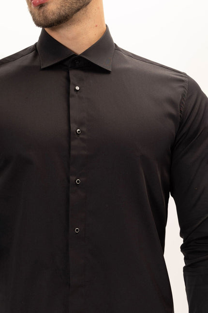 Men's French Cuff Tuxedo Shirt - Black | Ron Tomson