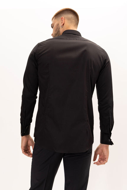 Men's French Cuff Tuxedo Shirt - Black | Ron Tomson