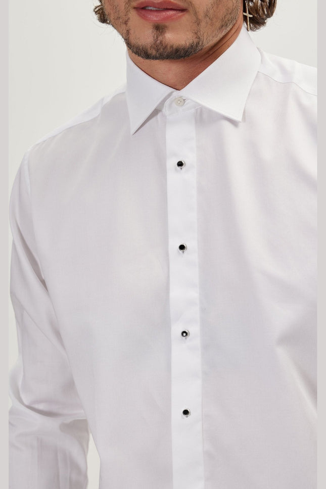 Men's Stud Button French Cuff Tuxedo Shirt - White | Ron Tomson