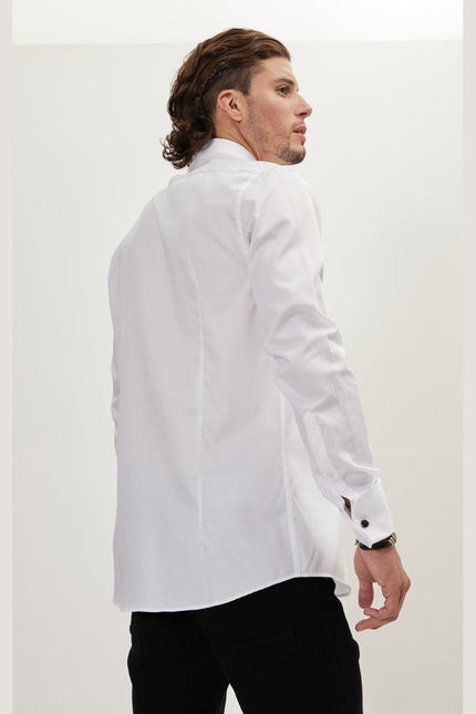Men's Stud Button French Cuff Tuxedo Shirt - White | Ron Tomson