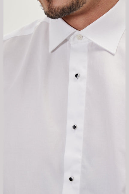 Men's Stud Button French Cuff Tuxedo Shirt - White | Ron Tomson
