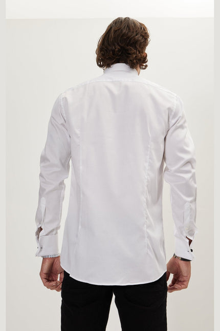 Men's Stud Button French Cuff Tuxedo Shirt - White | Ron Tomson