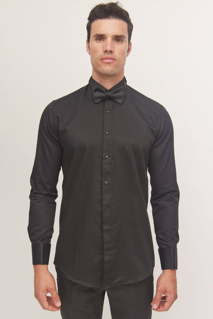 Men's Wing Collar Tuxedo Shirt - Black | Ron Tomson