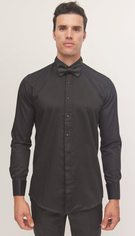 Wing Collar Tuxedo Shirt - Black