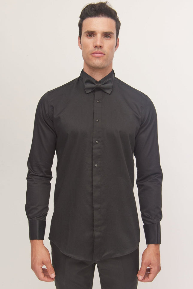 Men's Wing Collar Tuxedo Shirt - Black | Ron Tomson