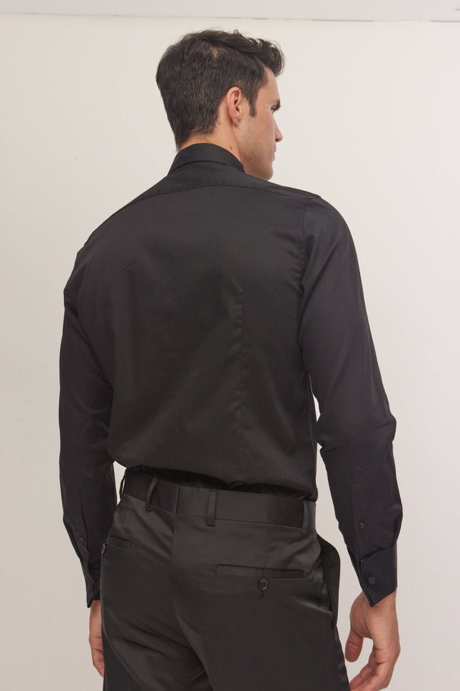 Men's Wing Collar Tuxedo Shirt - Black | Ron Tomson