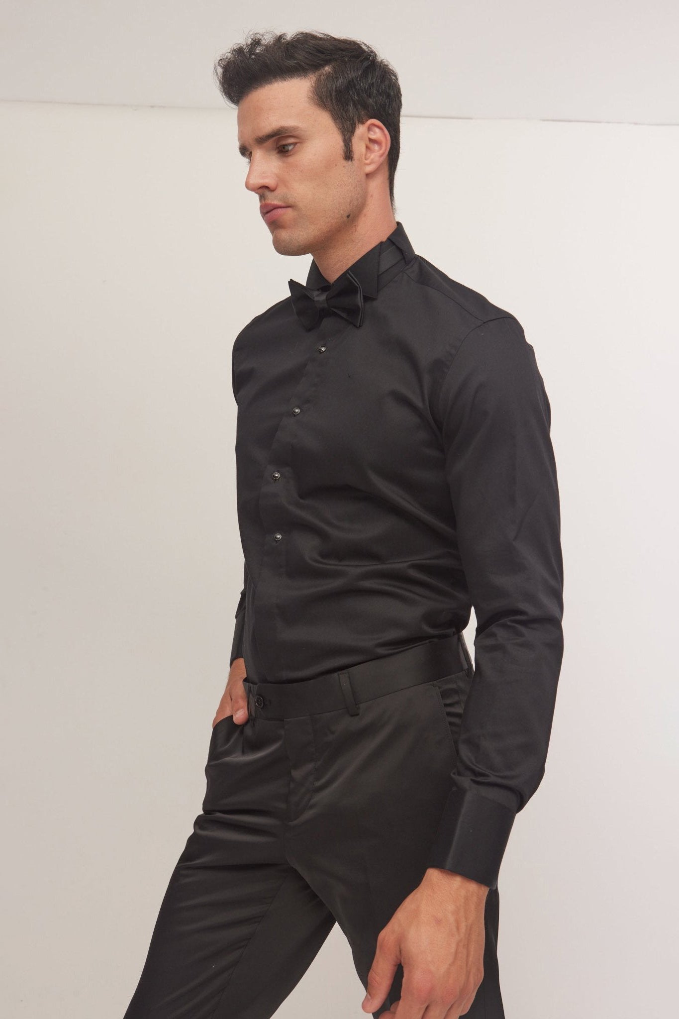 Men's Wing Collar Tuxedo Shirt - Black | Ron Tomson Black / 3XL (19.5 US) Men's Wing Collar Tuxedo Shirt - Black | Ron Tomson Black / 3XL (19.5 US)