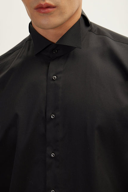 Men's Wing Collar Tuxedo Shirt - Black | Ron Tomson