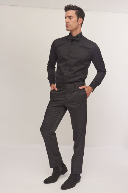 Men's Wing Collar Tuxedo Shirt - Black | Ron Tomson