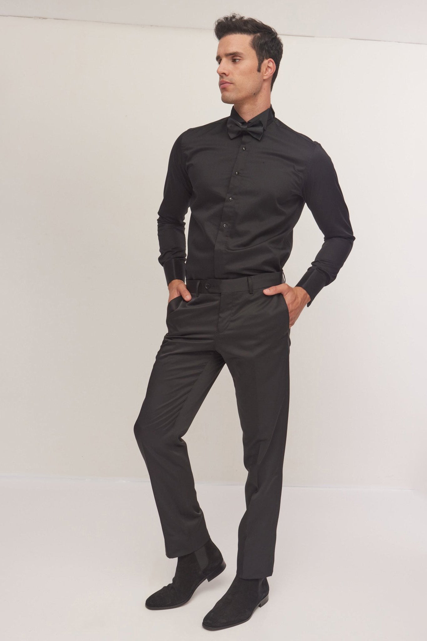 Men's Wing Collar Tuxedo Shirt - Black | Ron Tomson Black / 3XL (19.5 US) Men's Wing Collar Tuxedo Shirt - Black | Ron Tomson Black / 3XL (19.5 US)