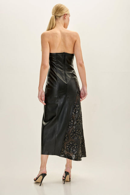 Women's Strapless Lambskin Leather Dress - Black | Ron Tomson