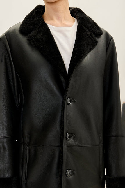 Women's Toscana Shearling-Lined Lambskin Overcoat - Black | Ron Tomson