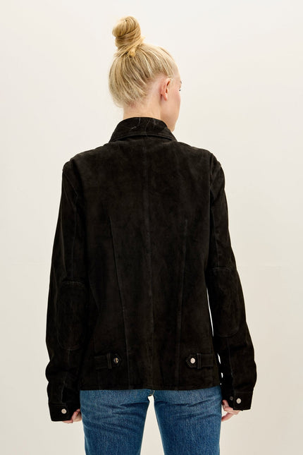 Women's Lambskin Suede Utility Field Jacket - Black | Ron Tomson