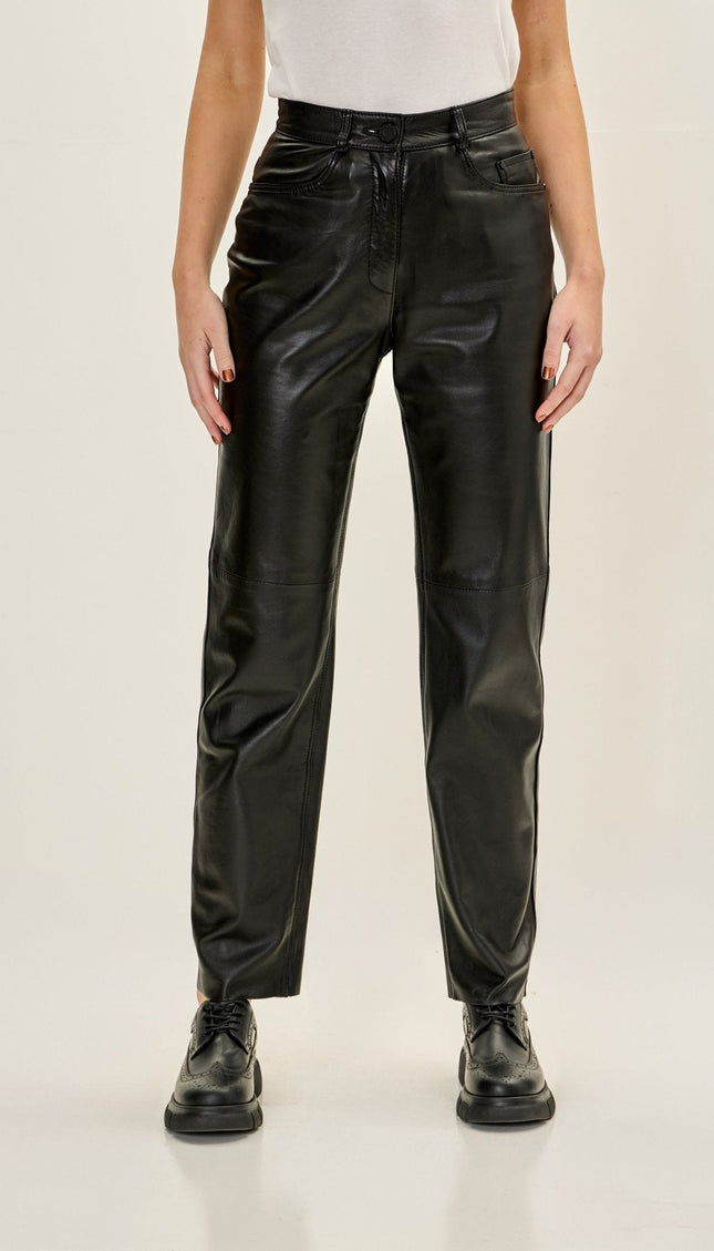 Lambskin Leather 5-Pocket Pants - Black