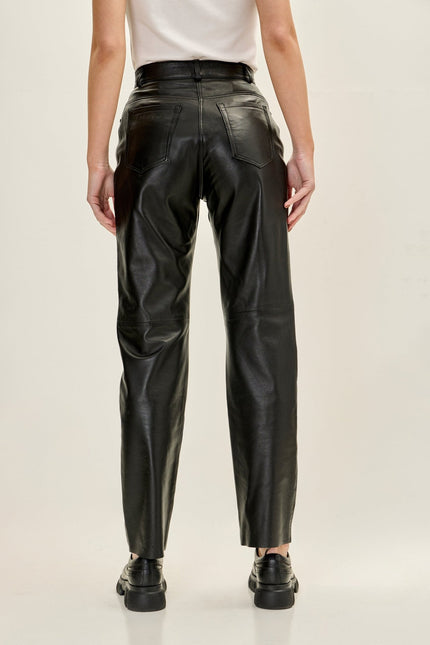 Women's Lambskin Leather 5-Pocket Pants - Black | Ron Tomson