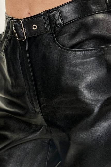 Women's Nappa Lambskin Biker Shorts - Black | Ron Tomson