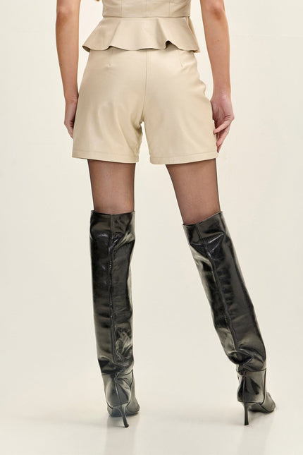Women's Lambskin Biker Mini Shorts - Beige | Ron Tomson