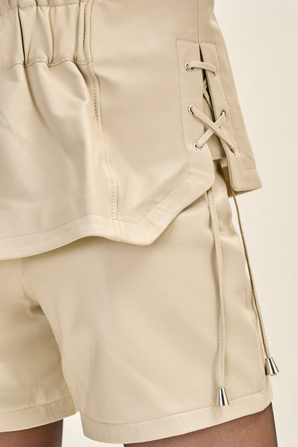Women's Lace-Up Leather Biker Jacket - Beige | Ron Tomson