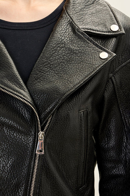 Women's Lace-up Leather Biker Jacket - Black | Ron Tomson