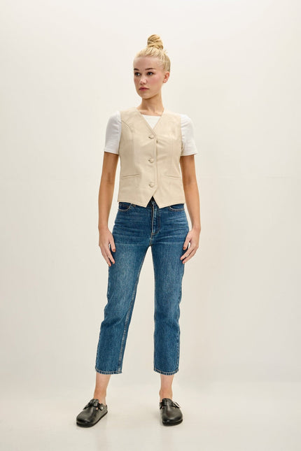 Women's Lambskin Leather Vest - Beige | Ron Tomson