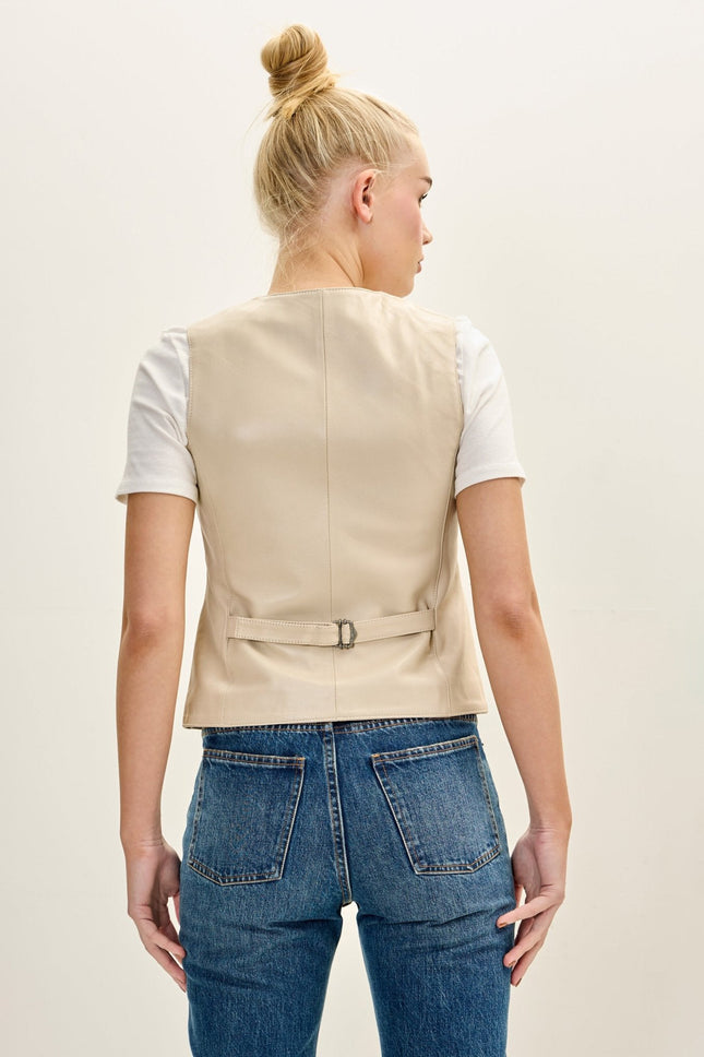 Women's Lambskin Leather Vest - Beige | Ron Tomson