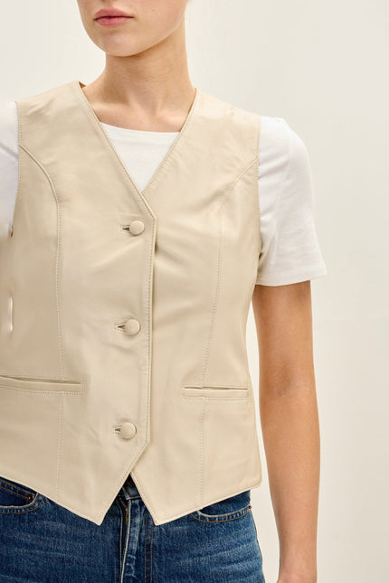 Women's Lambskin Leather Vest - Beige | Ron Tomson