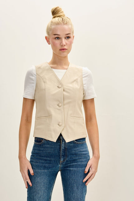 Women's Lambskin Leather Vest - Beige | Ron Tomson