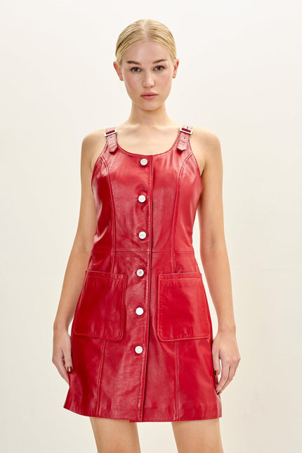 Women's Lambskin Mini Tank Dress - Red | Ron Tomson