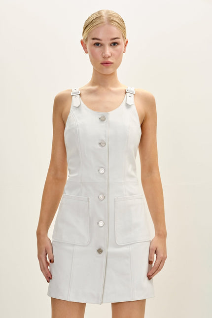Women's Lambskin Leather Mini Dress - White | Ron Tomson