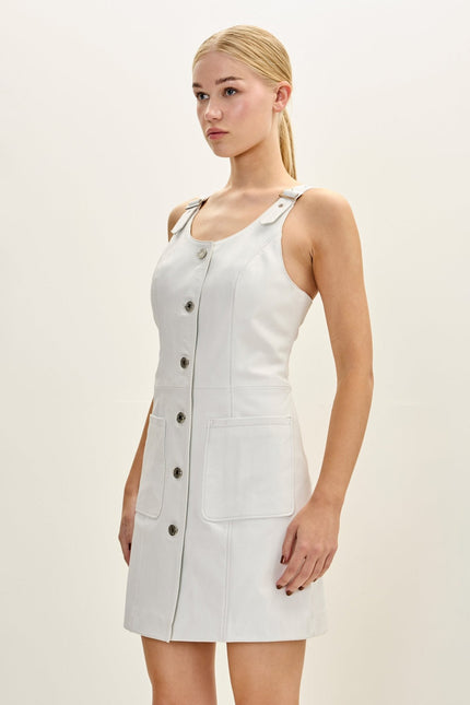 Women's Lambskin Leather Mini Dress - White | Ron Tomson