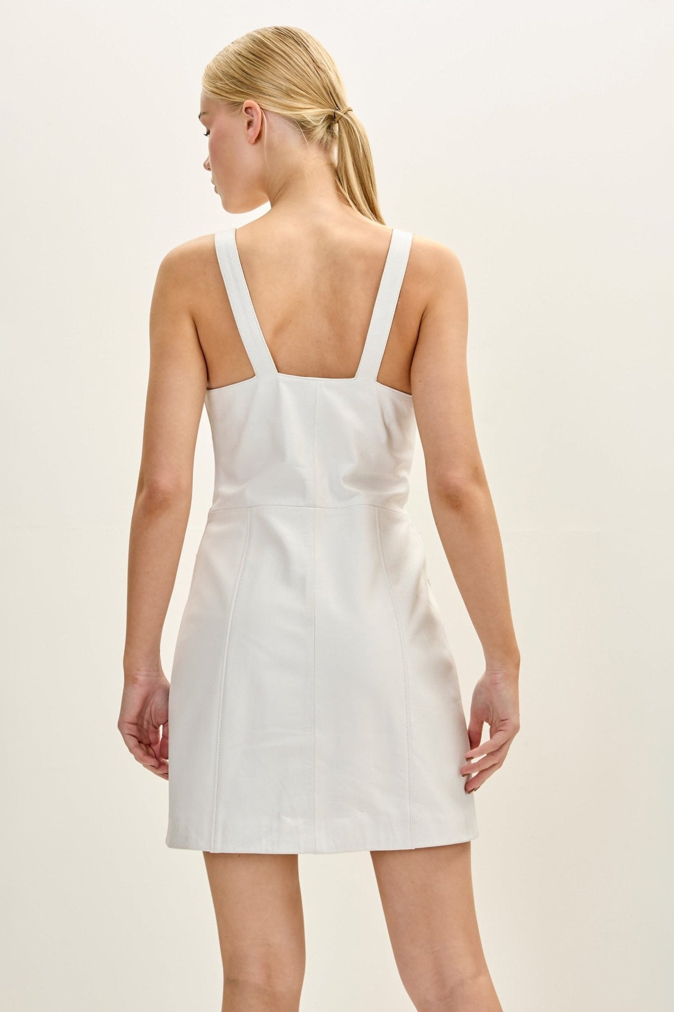 Women's Lambskin Leather Mini Dress - White