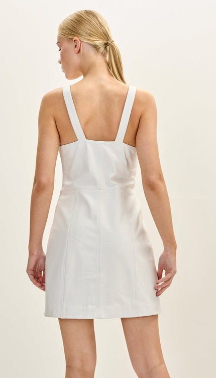 Women's Lambskin Leather Mini Dress - White | Ron Tomson White / 3XL (US 10)