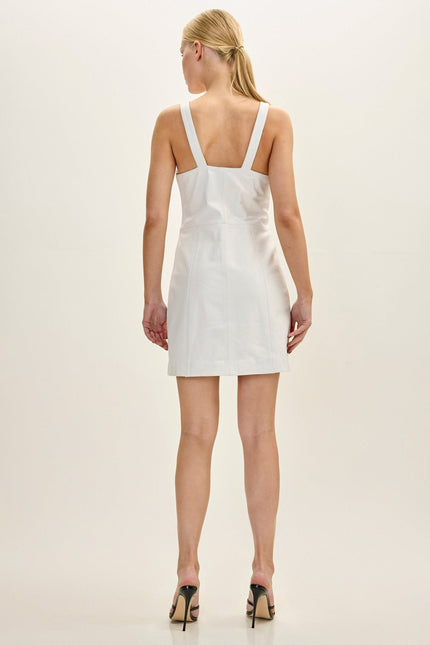 Women's Lambskin Leather Mini Dress - White Women's Lambskin Leather Mini Dress - White