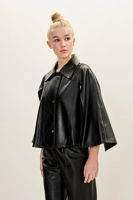 Women's Double-Faced Lambskin Cape Jacket - Black | Ron Tomson