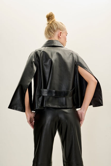Women's Double-Faced Lambskin Cape Jacket - Black | Ron Tomson