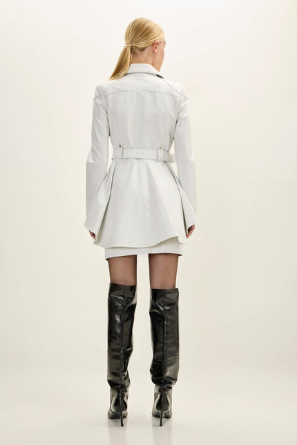 Women's Fitted Lambskin Peplum Jacket - White | Ron Tomson