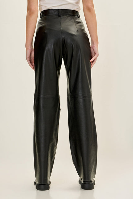 Women's Nappa Lambskin Pleated Pants - Black | Ron Tomson