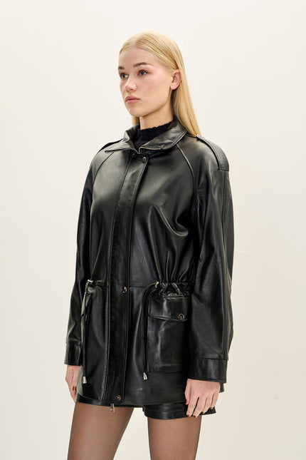 Women's Nappa Lambskin Safari Jacket - Black | Ron Tomson