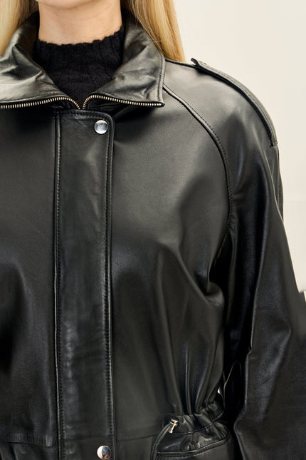 Women's Nappa Lambskin Safari Jacket - Black | Ron Tomson